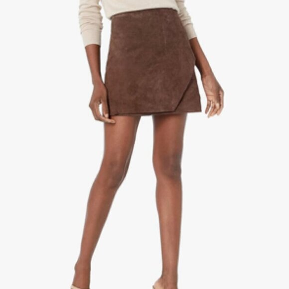 BLANK NYC Chocolate Souffle Brown 100% Suede Leather Wrap Mini Skirt Sz 26 - Picture 1 of 13